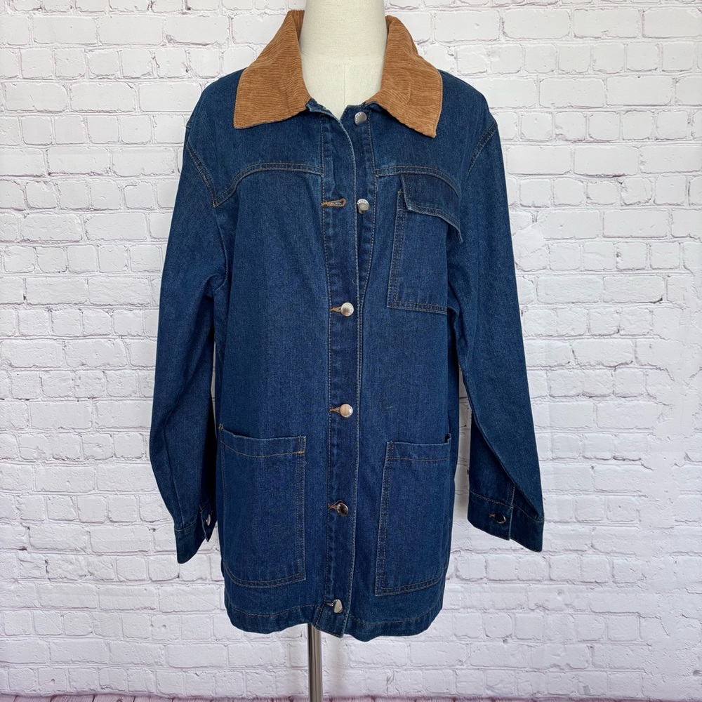 VIGOSS Oversized Denim Barn Jacket with Corduroy Collar--NWT--L - Picture 9 of 16